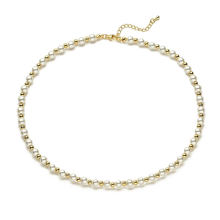 Runde Halskette mit vergoldeten Armbändern im Barockstil aus Kupferperlen mit Perlenbeschichtung