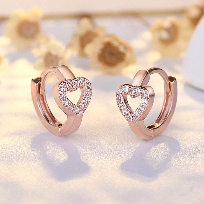 Lady Heart Shape Copper Plating Inlay Zircon Hoop Earrings 1 Pair
