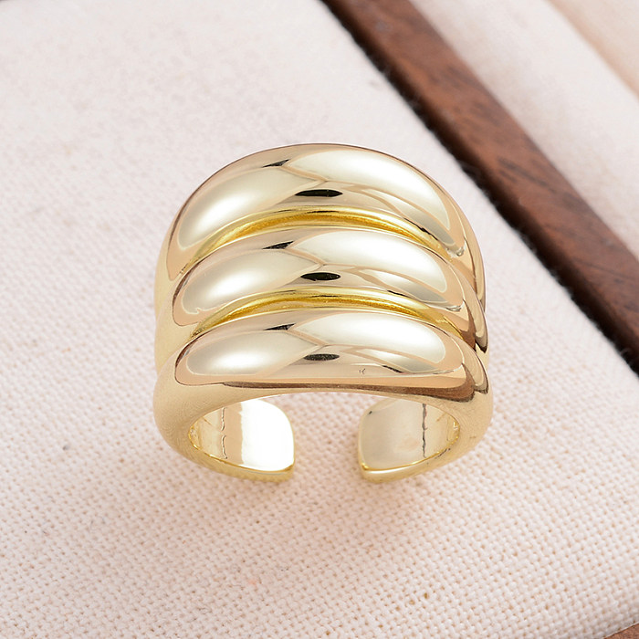 IG Estilo Estilo Francês Estilo Simples Listra Chapeamento de Cobre 14 K Banhado A Ouro Anéis de Banda Larga Anéis Abertos