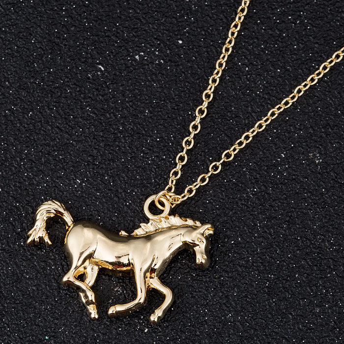 Women'S Fashion Korean Style Unicorn Horse Copper Pendant Necklace Plating Stainless Steel Necklaces