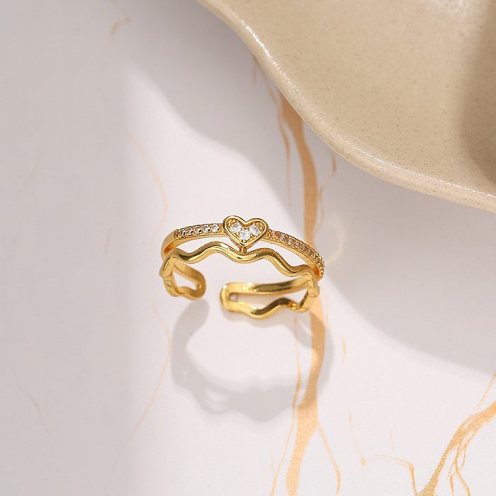 Casual estilo simples redondo quadrado arco nó cobre chapeamento incrustação pérola zircão anéis abertos