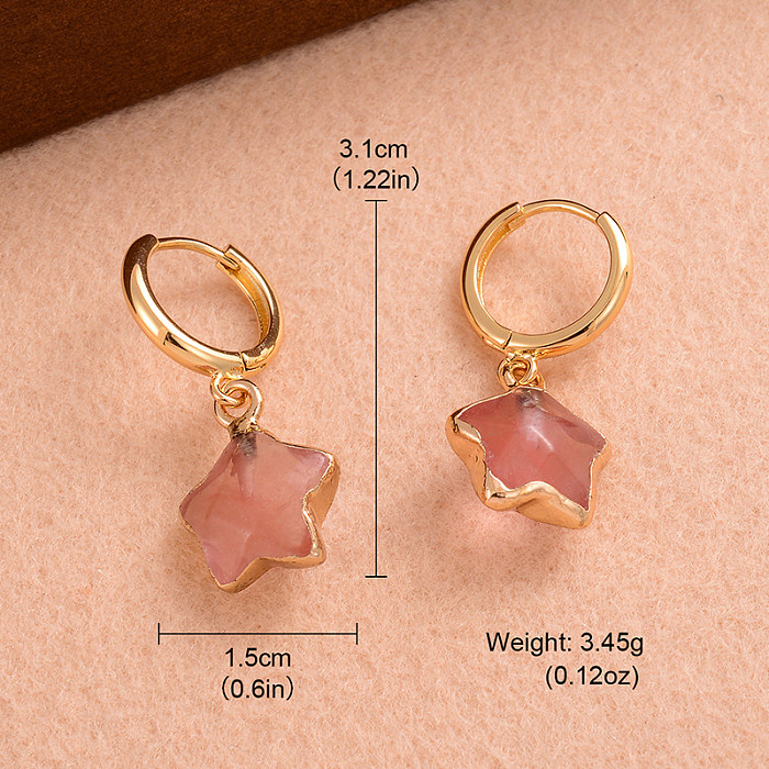 1 Pair IG Style Cute Sweet Pentagram Plating Inlay Copper Natural Stone 14K Gold Plated Drop Earrings