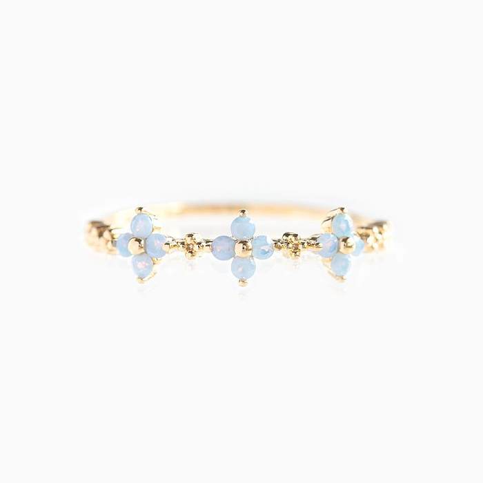Moda simples 18K flor azul incrustada zircão anel de cobre joias por atacado
