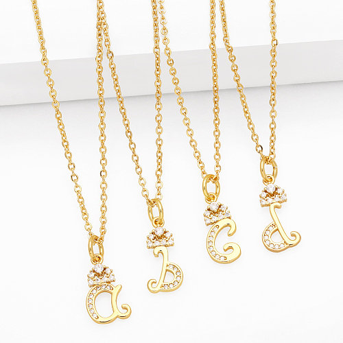 Simple Style Letter Copper 18K Gold Plated Zircon Pendant Necklace In Bulk