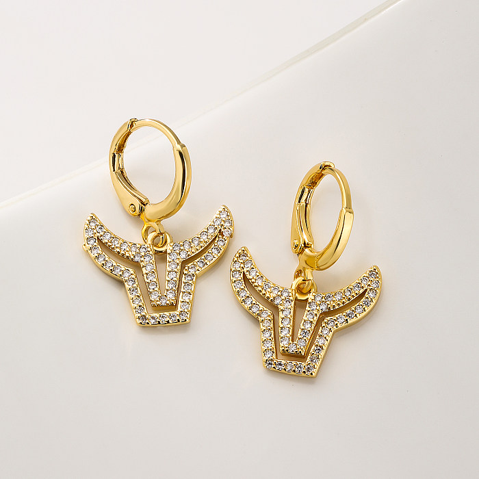 Fashion Cattle Copper Gold Plated Zircon Drop Earrings 1 Pair