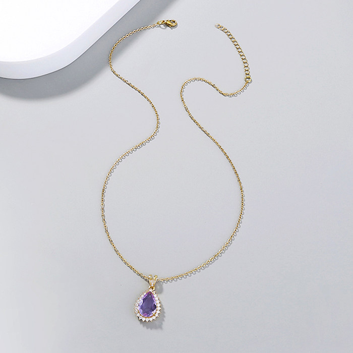 1 Piece Fashion Water Droplets Copper Inlay Zircon Pendant Necklace