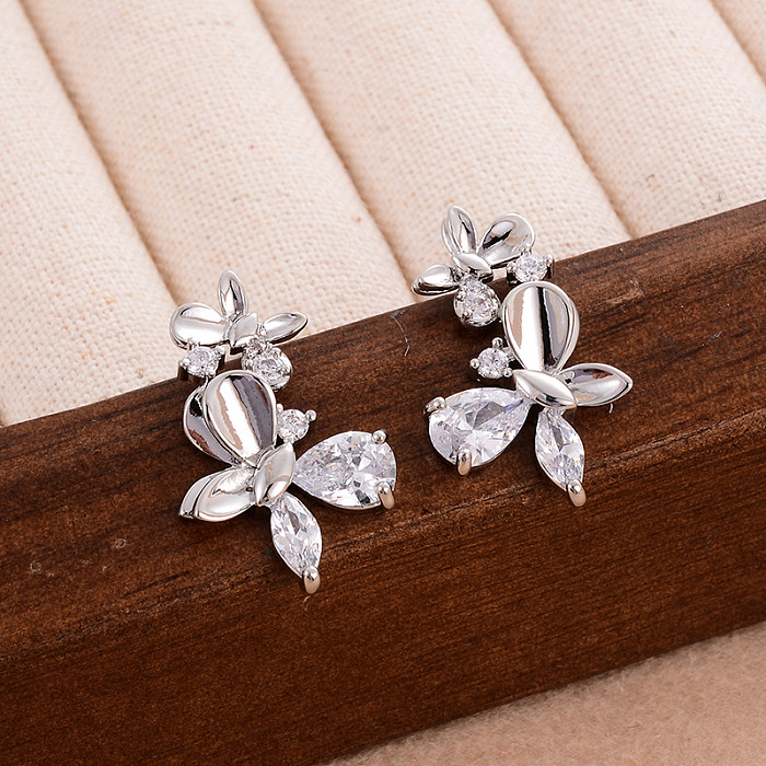 1 Pair IG Style Cute Sweet Butterfly Plating Inlay Copper Zircon 14K Gold Plated Ear Studs