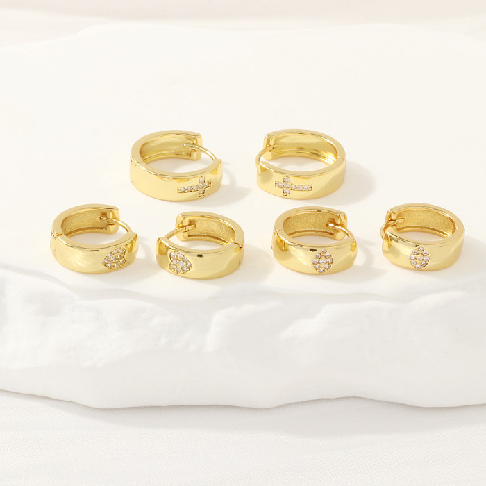 1 Pair Simple Style Cross Devil'S Eye Heart Shape Plating Inlay Copper Zircon 18K Gold Plated Hoop Earrings