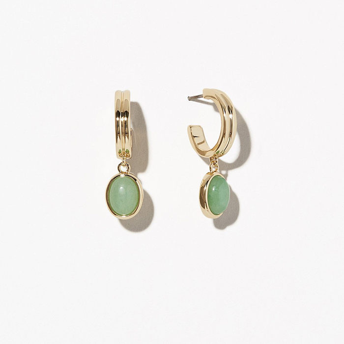 Green Aventurine Earrings New Retro Simple Gemstone Eardrops Earrings Stud Earrings Fashion Design