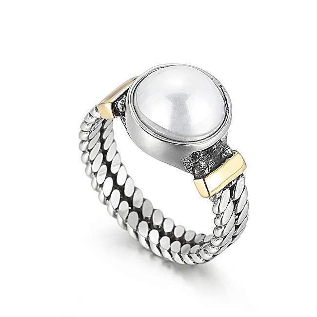 Kalen New Accessories Amazon Sources Europe And America Creative Retro Textured Men And Women Available Titanium Steel Pearl Ring