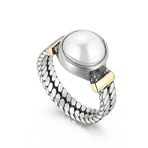 Kalen New Accessories Amazon Sources Europe And America Creative Retro Textured Men And Women Available Titanium Steel Pearl Ring
