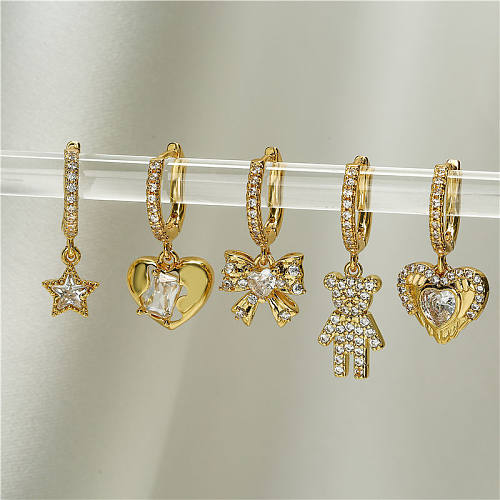 1 paire de boucles d'oreilles pendantes en cuivre et Zircon, Style Simple, incrustation de nœud papillon