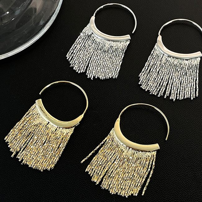 1 paire de boucles d'oreilles pendantes en cuivre avec pampilles de Style moderne, Patchwork