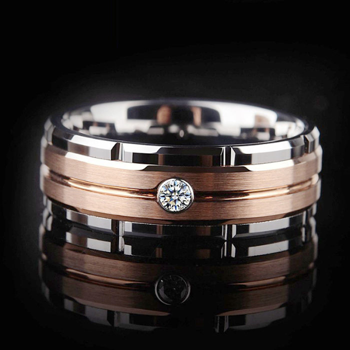 Modern Style Simple Style Round Titanium Steel Artificial Diamond Wide Band Ring In Bulk
