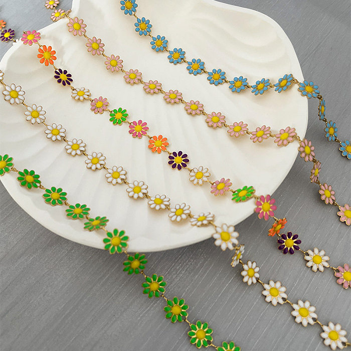 1 Set Sweet Flower Stainless Steel Enamel Women'S Bracelets Necklace