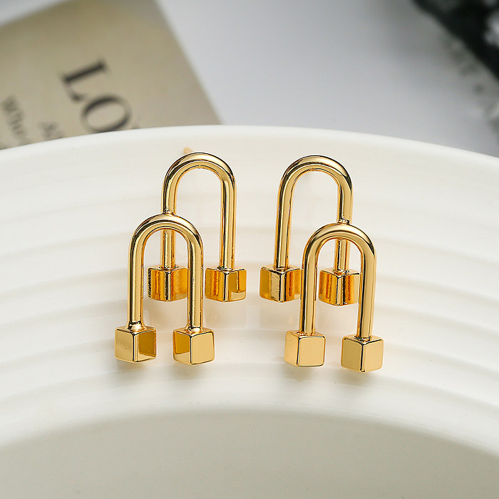 1 Pair Retro Simple Style U Shape Plating Copper 18K Gold Plated Ear Studs