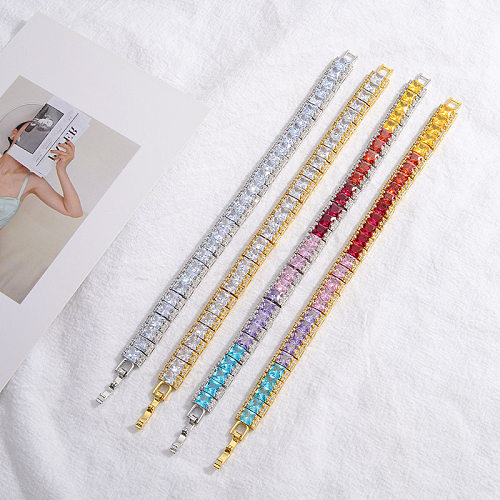 Bracelets de zircon incrustés de laiton carré de style simple