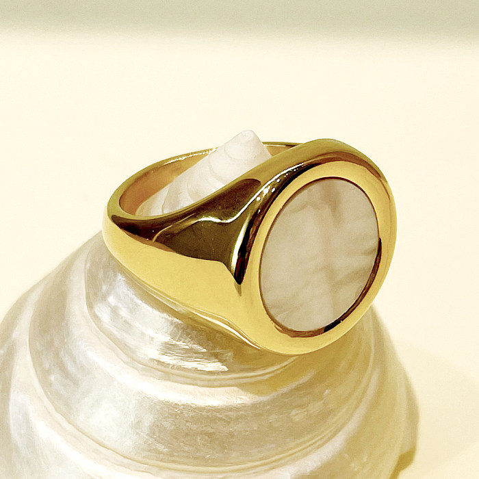 Modern Style Round Stainless Steel Plating Inlay Shell Gold Plated Rings