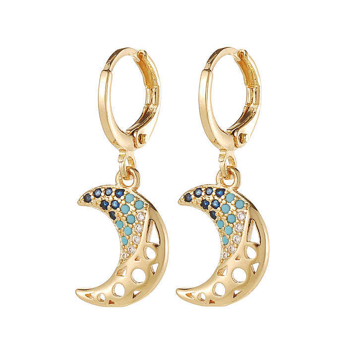 Fashion Devil'S Eye Moon Fish Bone Copper Drop Earrings Inlay Zircon Copper Earrings