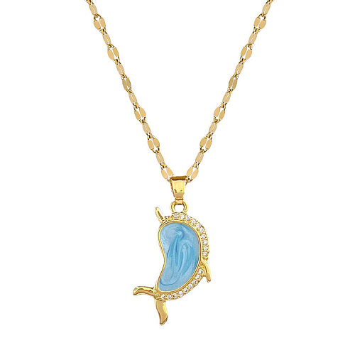 Elegant Dolphin Stainless Steel Copper Inlay Rhinestones Pendant Necklace