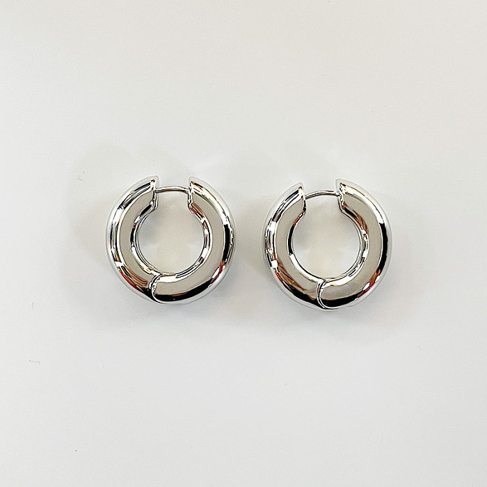 1 paire de boucles d'oreilles créoles rondes plaquées cuivre, Style Simple