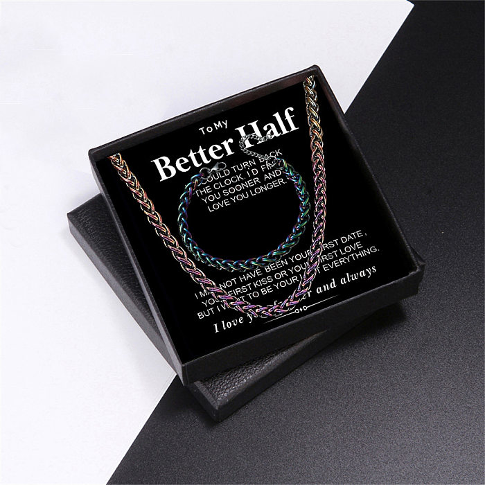 Hip-Hop Solid Color Stainless Steel Plating Gold Plated Bracelets Necklace