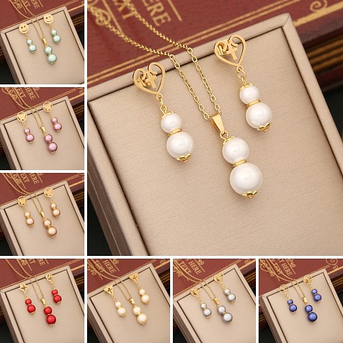 Conjunto de joyería de retales de perlas artificiales de acero inoxidable con forma de calabaza Commute