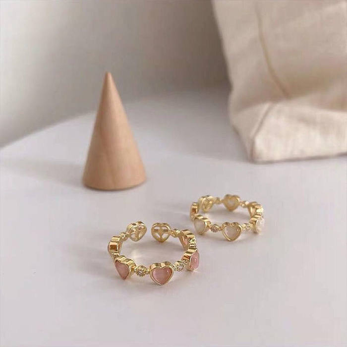 Anéis de opala revestidos de cobre em formato de coração da moda 1 peça