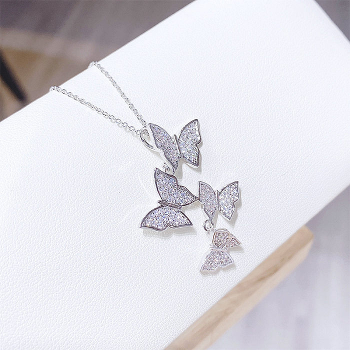 Sweet Butterfly Copper Inlay Zircon Necklace 1 Piece