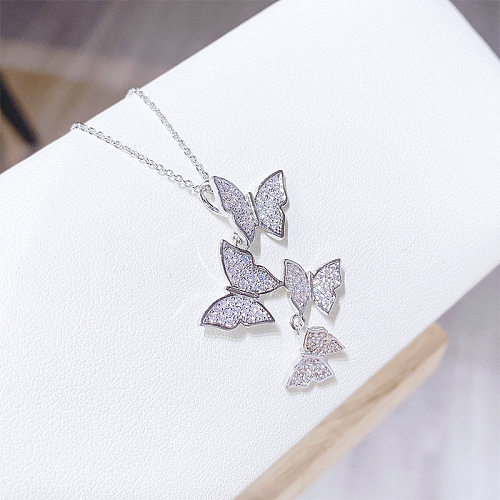 Süße Schmetterlings-Kupfer-Inlay-Zirkon-Halskette, 1 Stück