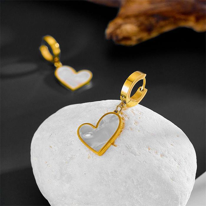 Colar de brincos de vidro com embutimento de aço titânio em forma de coração de estilo simples