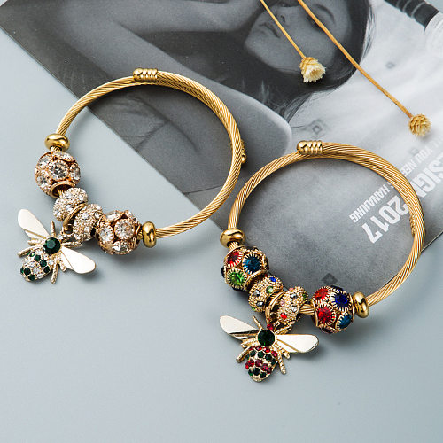 Bracelet en cuivre réglable avec boule de diamant de couleur brillante d'abeille Vintage, vente en gros de bijoux