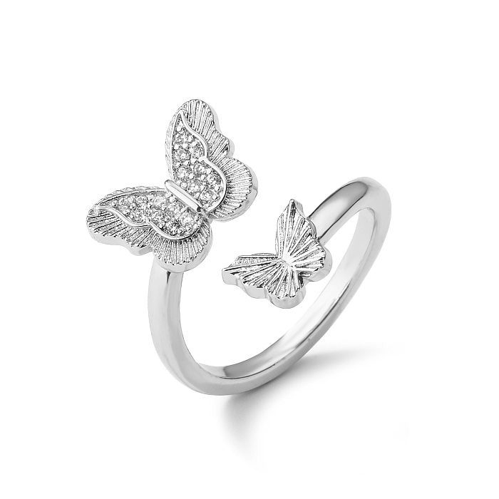 Simple Style Butterfly Copper Inlay Rhinestones Open Rings