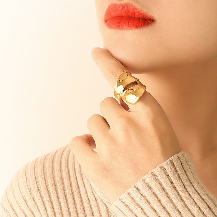 1 Piece Fashion Irregular Solid Color Titanium Steel Plating Hollow Out Rings