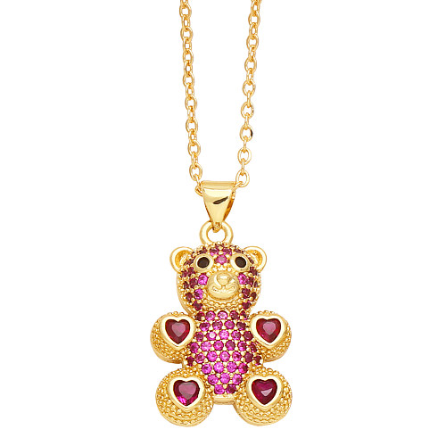Collier avec pendentif en Zircon plaqué or 18 carats, petit ours en forme de cœur, Style Simple et mignon, en vrac