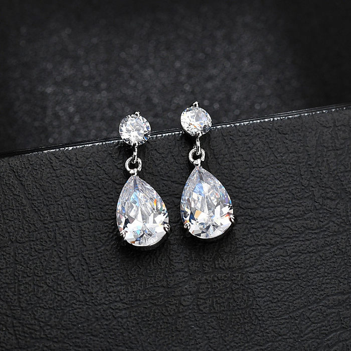 1 paire de boucles d'oreilles en cuivre et Zircon, Style IG Simple, gouttelettes d'eau, incrustation de placage