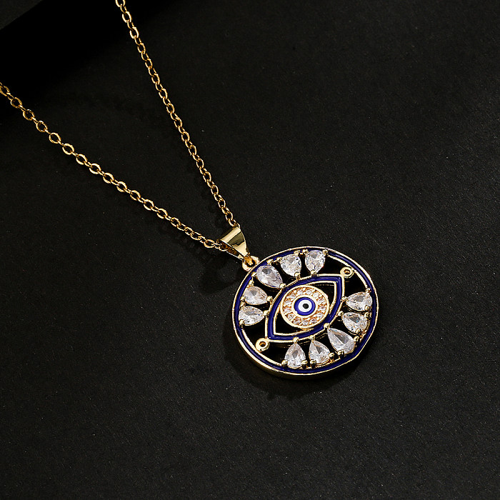 1 Piece Fashion Devil'S Eye Copper Inlaid Zircon Pendant Necklace