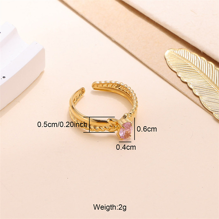 Elegant Shiny Cross Oval Stainless Steel Plating Inlay Zircon 18K Gold Plated Open Rings
