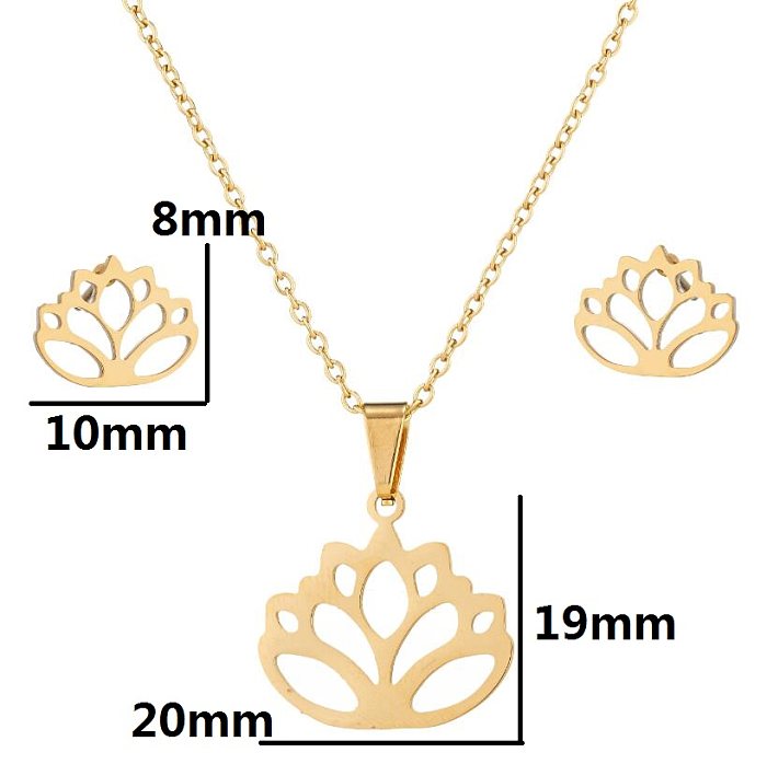 Simple Style Flower Stainless Steel Plating Hollow Out 18K Gold Plated Earrings Necklace