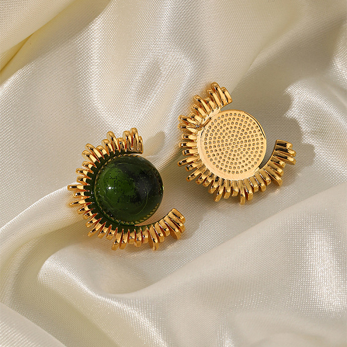 1 Paar Ohrstecker im Vintage-Stil mit runder Beschichtung aus Kupferglas und 18-Karat-Vergoldung