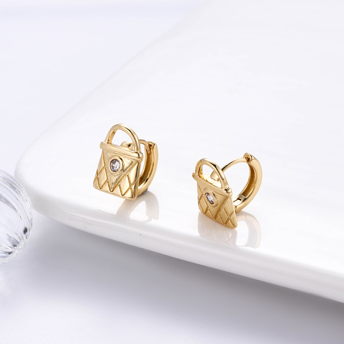 1 Pair Streetwear Star Copper Plating Inlay Zircon 18K Gold Plated Hoop Earrings