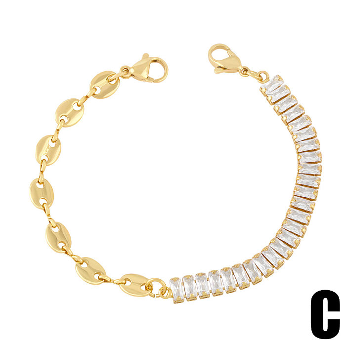 Neue Nische Licht Luxus Nähte Quadrat Zirkon Kupfer 18K Gold Armband Weibliche