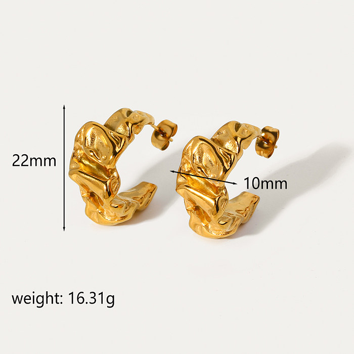 Vintage Style Solid Color Folds Stainless Steel Polishing Plating 18K Gold Plated Rings Earrings