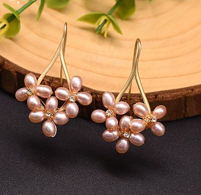 1 Pair Casual Flower Plating Inlay Freshwater Pearl Copper Zircon 18K Gold Plated Drop Earrings