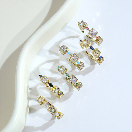 Simple Style Square Copper Plating Inlay Zircon Gold Plated Open Ring