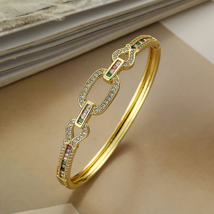 Modern Style Simple Style Geometric Copper Plating Inlay Zircon 18K Gold Plated Bangle