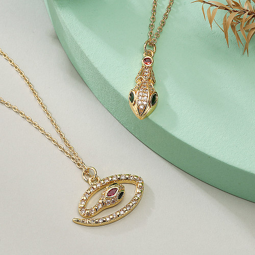 Simple Style Snake Copper Plating Inlay Zircon 18K Gold Plated Pendant Necklace