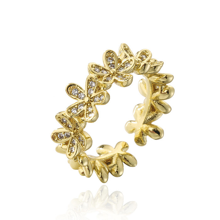 Mode Kupfer 18K Gold Zirkon Blatt geometrische Form offenen Ring weiblich