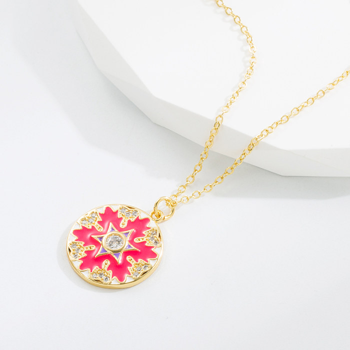 Fashion Snowflake Copper Enamel Gold Plated Zircon Pendant Necklace 1 Piece