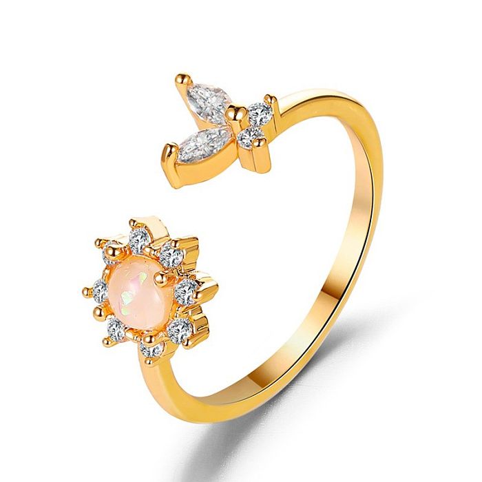 Hot Selling Opal Sunflower Ring Dreamy Simple Sweet Butterfly Open Ring Wholesale jewelry